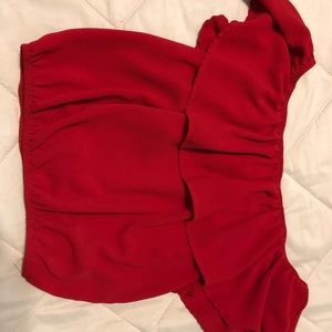 Off the shoulder, red cropped elastic, agaci top